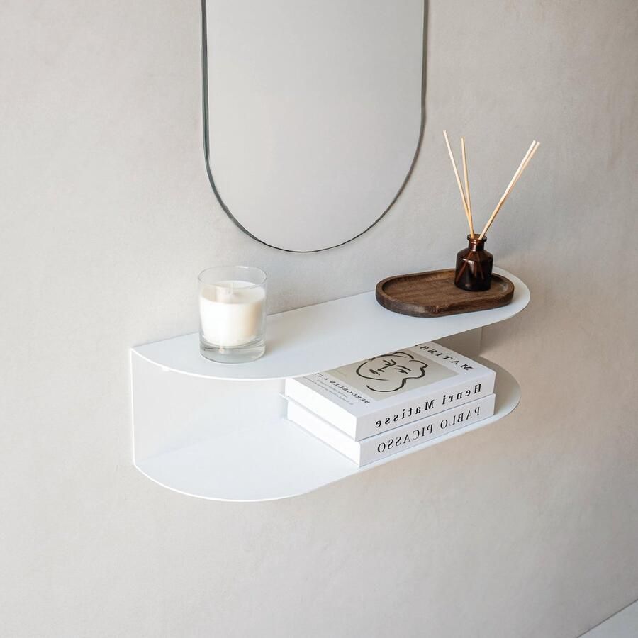 MILUKA Consoletafel Smal Wit 60 cm Metalen wandplank voor de hal met 2 niveaus Te gebruiken als hangend nachtkastje kaptafel of dressoir Model Ovva