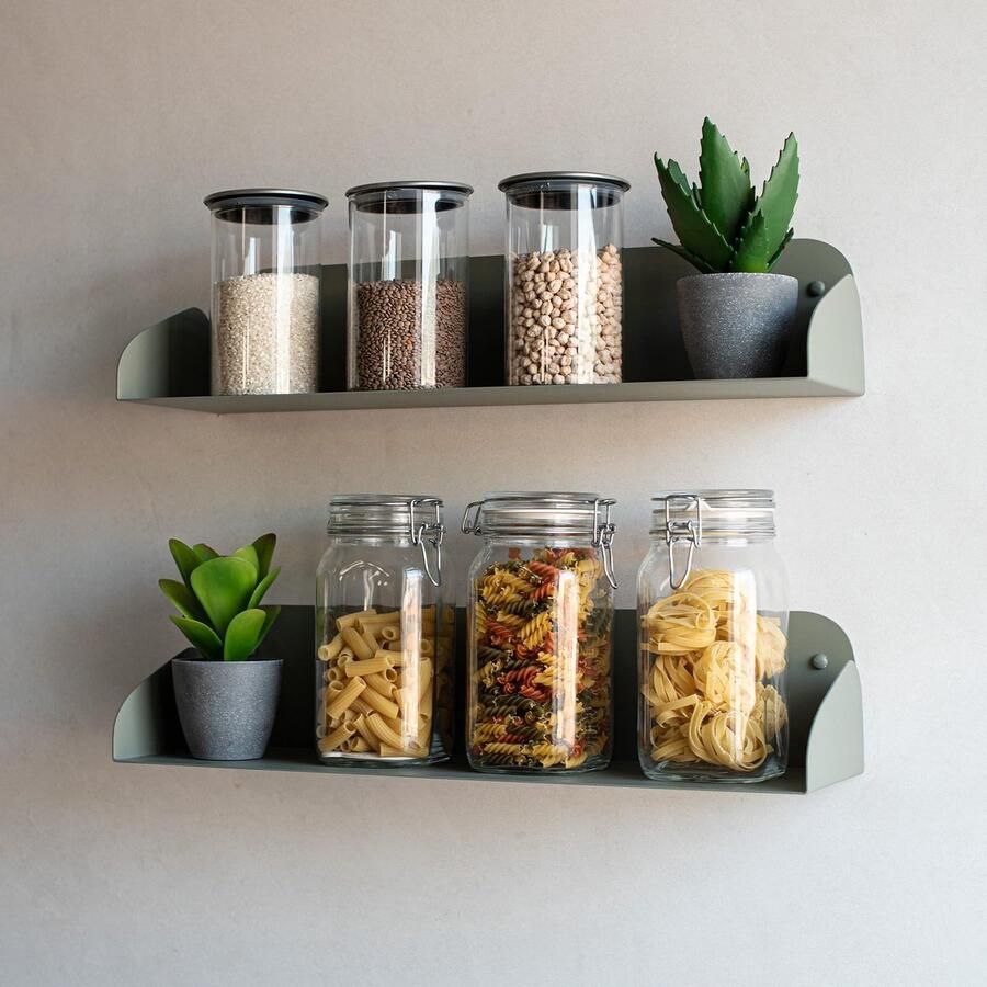 MILUKA Set van 2 olijfgroene kleine wandplanken 60 cm Kleine boekenplanken perfect als metalen keukenplank slaapkamerplank opbergplank en badkamerwandplank Woonkamerplank (2 olijfgroen)