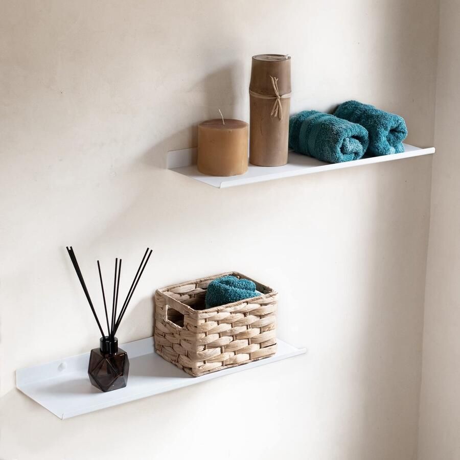 MILUKA Wandplank Wit Metaal Set van 2 Zwevende Planken Wit 50 cm Kleine Wandplank Keuken Badkamerplank Muur Zwevende Plank voor Slaapkamer Woonkamer Kantoor Wandplank Kinderkamer 2 Wit