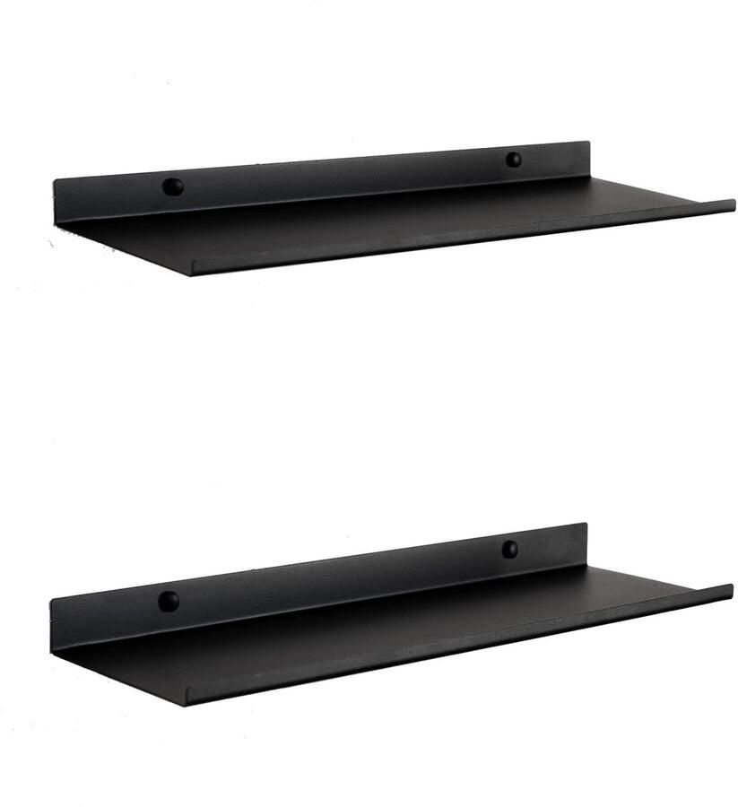 MILUKA Zwarte Metalen Wandplank Set van 2 Zwevende Planken Zwart 50 cm Badkamer Wandplank Kleine Keuken Wandplank Decoratieve Zwevende Planken voor Slaapkamer Woonkamer Kantoor 2 Zwart