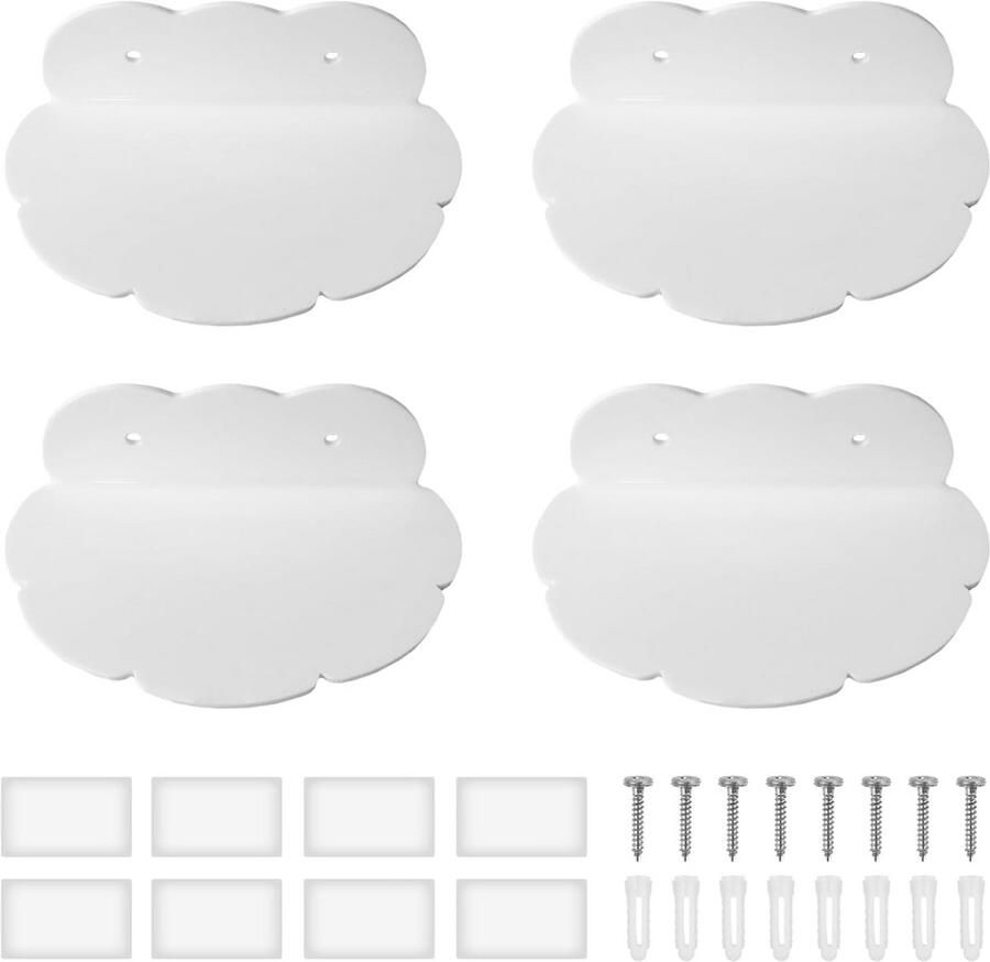 Mini acryl wandrek set van 4 – Zwevend rek zonder boren voor badkamer slaapkamer woonkamer en keuken – Transparant wit