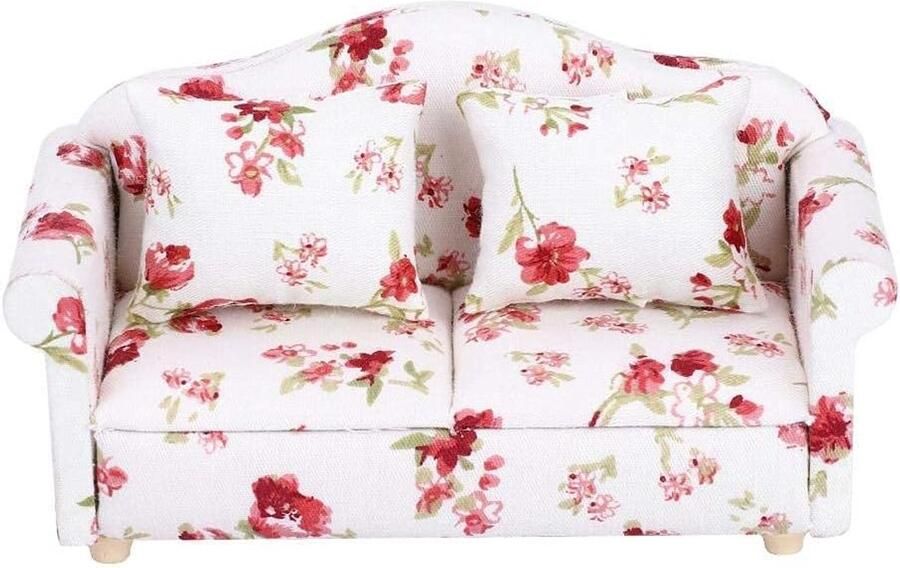 Mini Dollhouse Sofa 1 12 Scale Dollhouse Furniture Sofa Floral Pattern Mini Furniture Sofa Set with Back Cushion (#1)