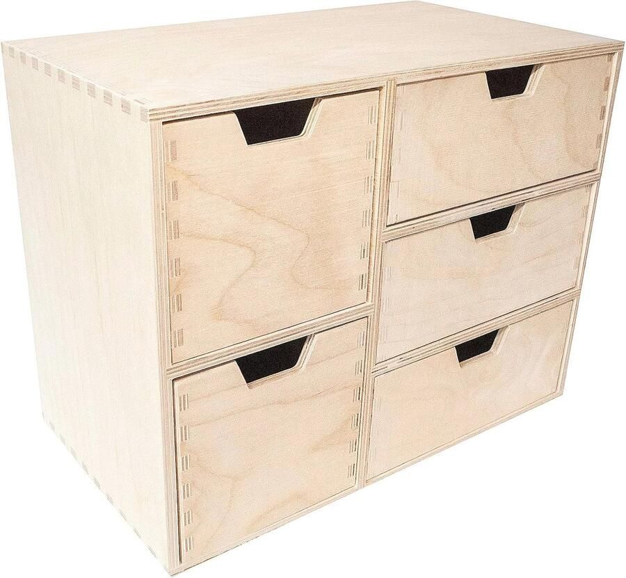 Mini Houten Kist met 5 Laden Opbergkast Multiplex Ideaal voor Opbergen Decoupage en Decoratie