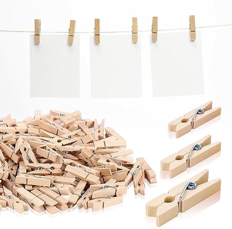 Mini Houten Klemmen 150 Stuks Decoratieve Klemmen in Drie Maten voor Foto's en Kaarten