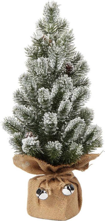 Mini kerstbomen 40 cm 16 inch tafelblad kleine boom met kunstmatige dennenappels takken met sneeuw bedekte en zilveren bel kerstversieringen voor huisdecoratie kantoor bureau witte winter