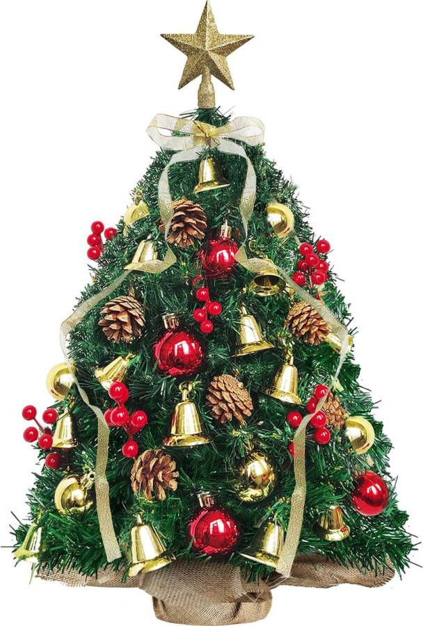 Mini Kunstkerstboom Klein 60 cm Kleine Kerstboom met 40 doe-het-zelf Kerstversieringen Tafel Kerstboom Geschikt voor Kerst en Nieuwjaar Thuis Kantoordecoratie