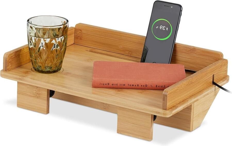 Mini nachtkastje om te klemmen HBD: 11 x 38 x 26 cm bamboe kabelgeleider & tablethouder natuur Beside shelf