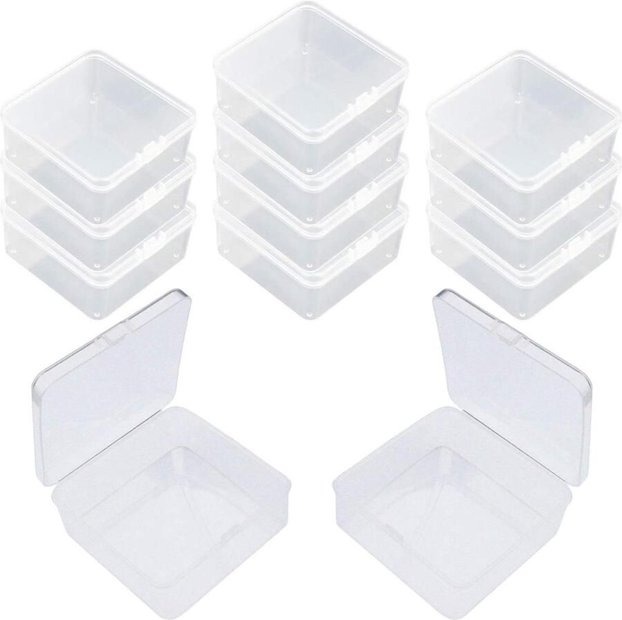 Mini Opbergdozen Doorzichtige kunststof Handig voor knutselprojecten 12 stuks 85 x 85 x 35 mm