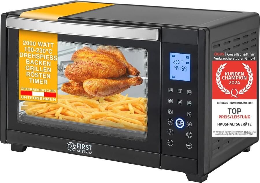 Mini-oven 45L Digitale Tafeloven met Draaispit 2000W Compacte Elektrische Oven Bakken en Grillen Energiebesparend