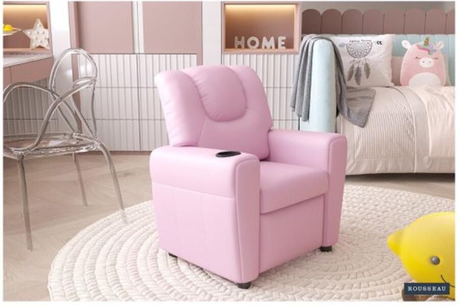 ZAZA Home Mini-Relax Fauteuil 'Rene' manueel verstelbaar PU Roze Structuur metaal bekleding PU