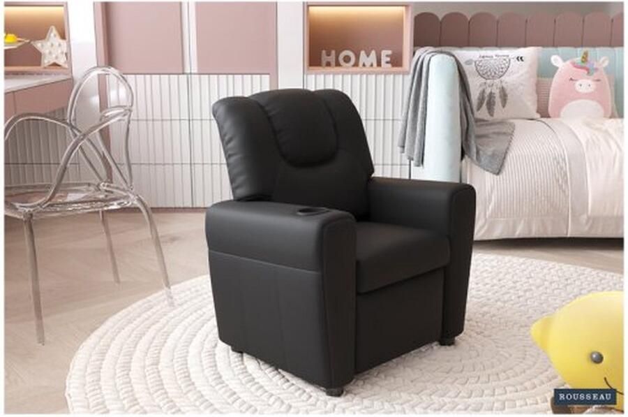 ZAZA Home Mini-Relax Fauteuil 'Rene' manueel verstelbaar PU Zwart Structuur metaal bekleding PU