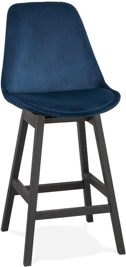 MINI Snackkruk Barstoel Ultiem Comfort Blauw Fluweel Zwarte Houten Poten