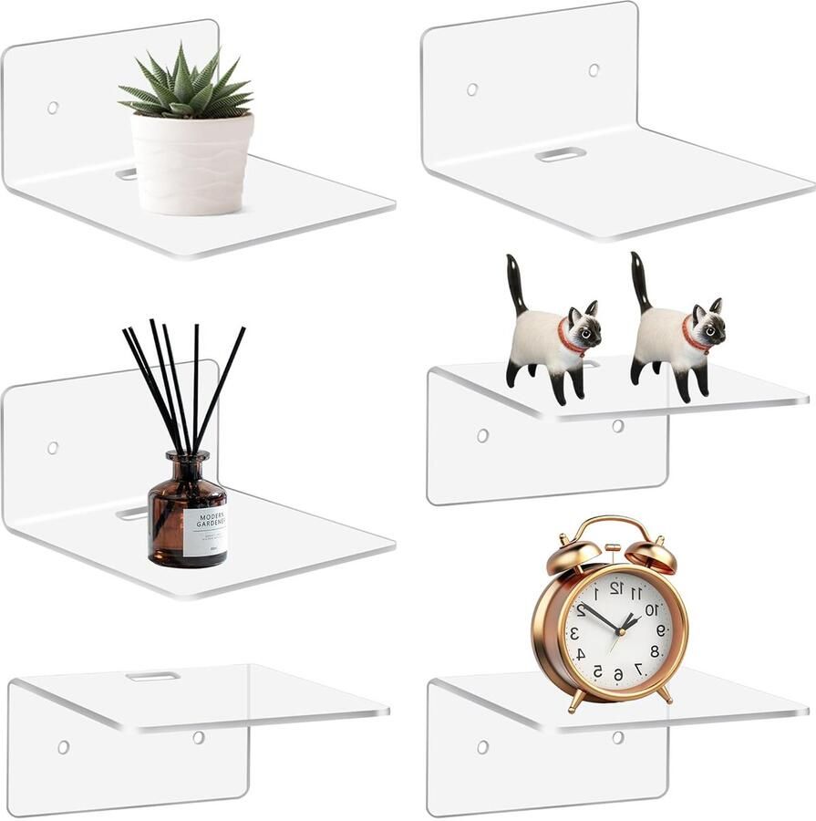 Mini Wandplanken Set 6 stuks Wit Acryl 10 cm