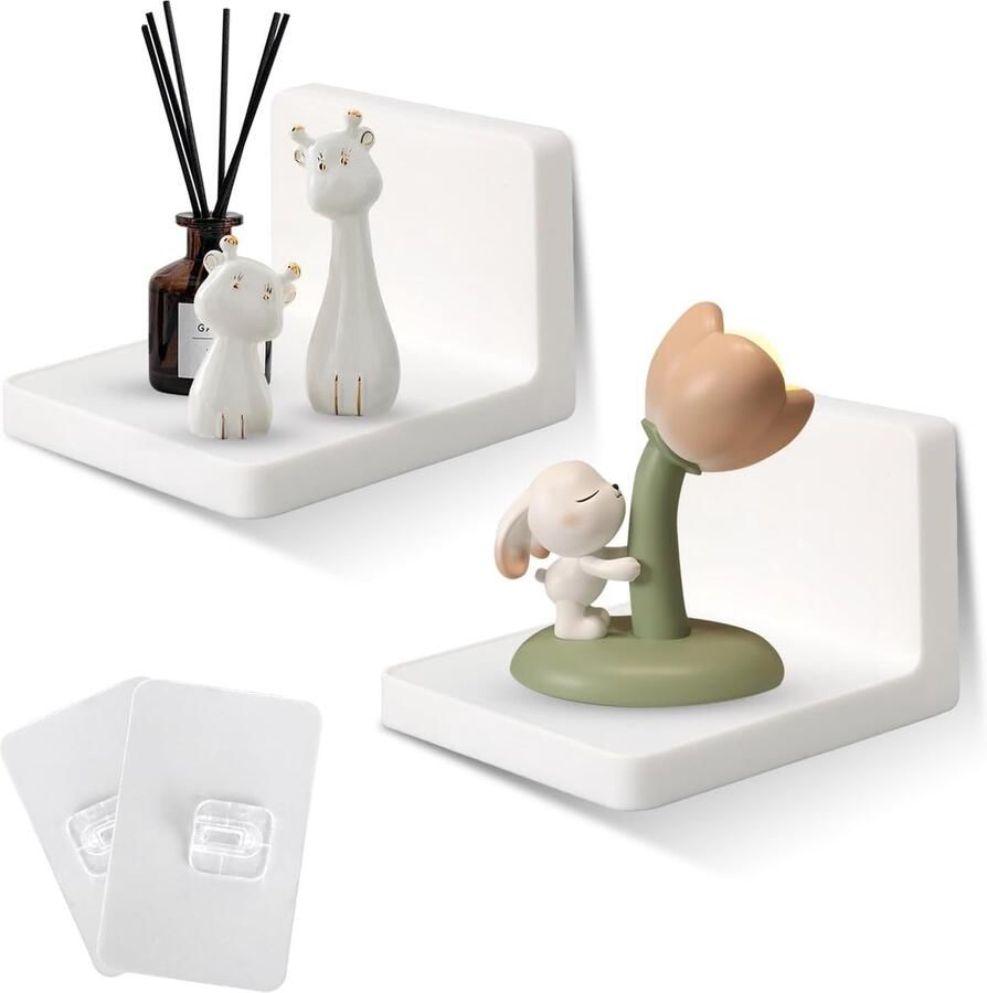 Mini Wandrekken zonder Boren 2 Stuks 10 cm Breed Zwevende Planken in Wit