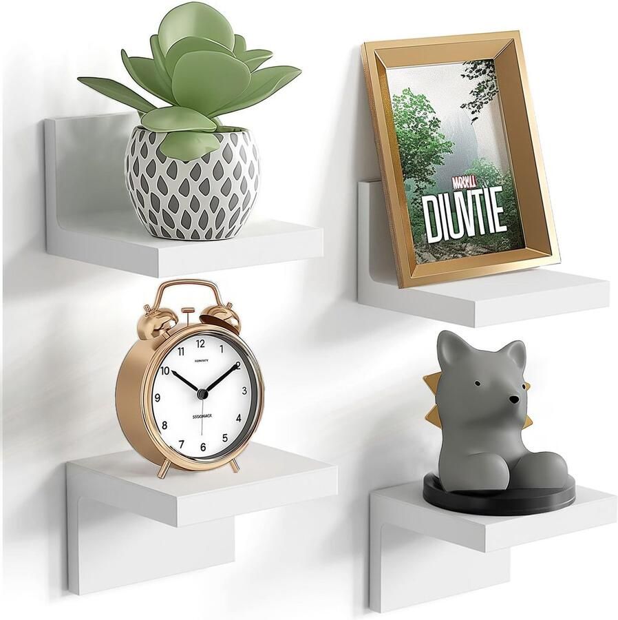 Mini Zwevende Planken Decoratie Wandplank 4 Stuks Wit
