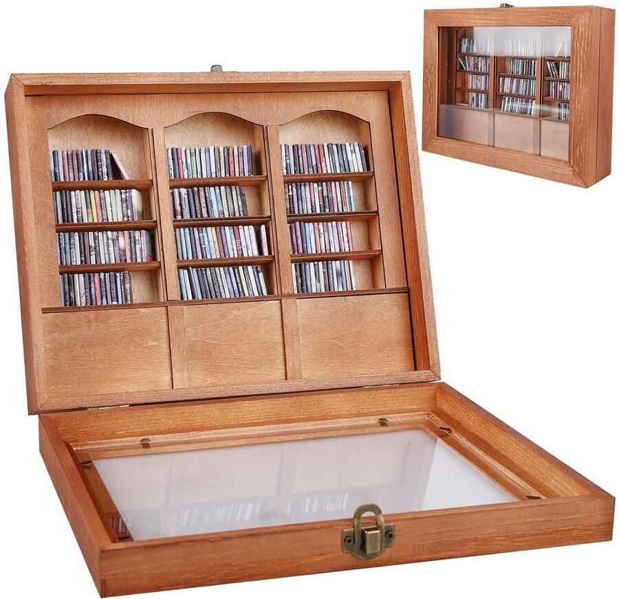 Miniatuur Boekenkast Uniek Ontwerp Decoratie en Stressvermindering 1 stuk Hout en Glas