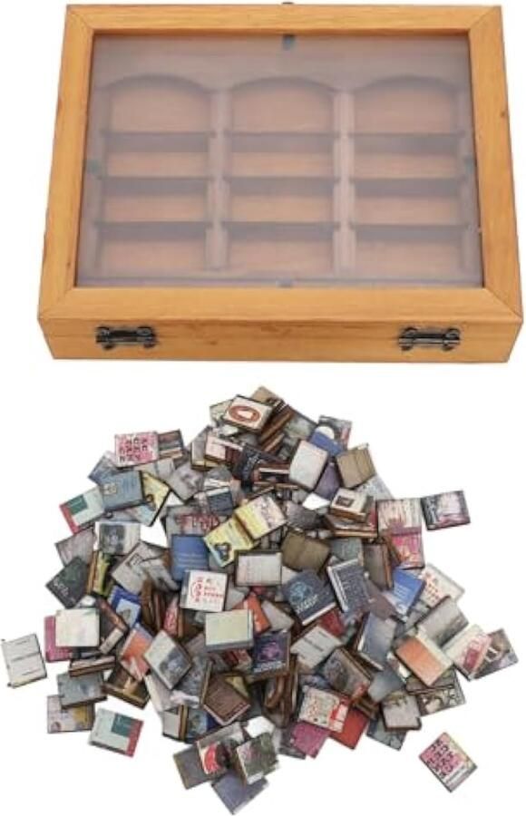 Miniatuur boekenplank van massief hout artistieke stressverlichter decoratieve display uniek handgemaakt cadeau gevuld met gevouwen boeken voor op het bureau in de woonkamer (boekenplank +