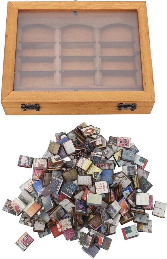 Massief houten artistieke stressverlichter decoratieve miniatuur boekenplank met gevouwen boeken voor bureau woonkamer (boekenplank +