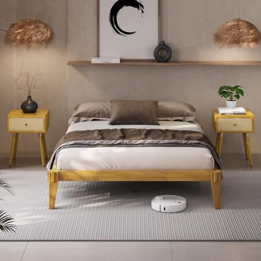 Minimalistisch Bedframe 35 5 cm Modern Design met Massief Hout Eenvoudige Montage Geen Boxspring Nodig Comfortabele Slaapervaring