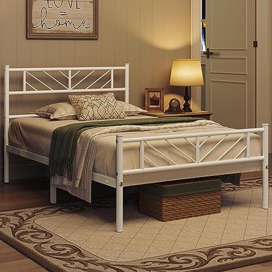 Minimalistisch Metalen Bedframe met Hoofdeinde voor Slaapkamer 90 x 190 cm