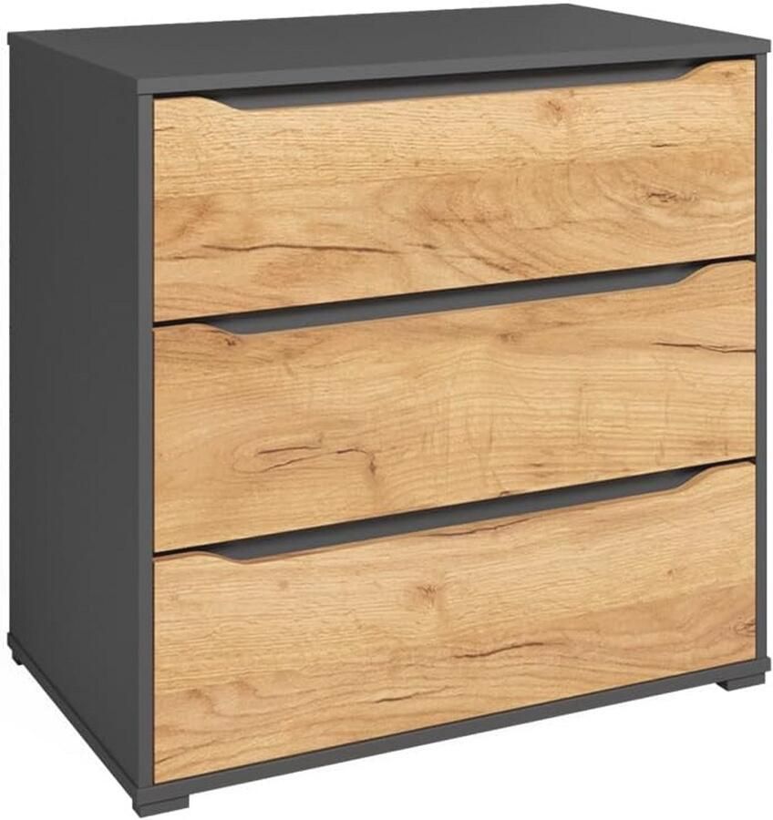 Minimalistische Commode met Laden Antraciet en Goudkleurig Eiken 80.2 x 77.6 cm