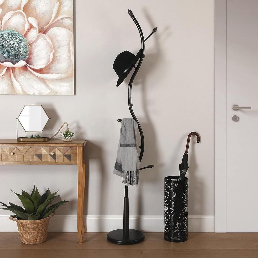 Minimalistische Kapstok Met 9 Haken voor Kleding en Tassen Zwart Metaal