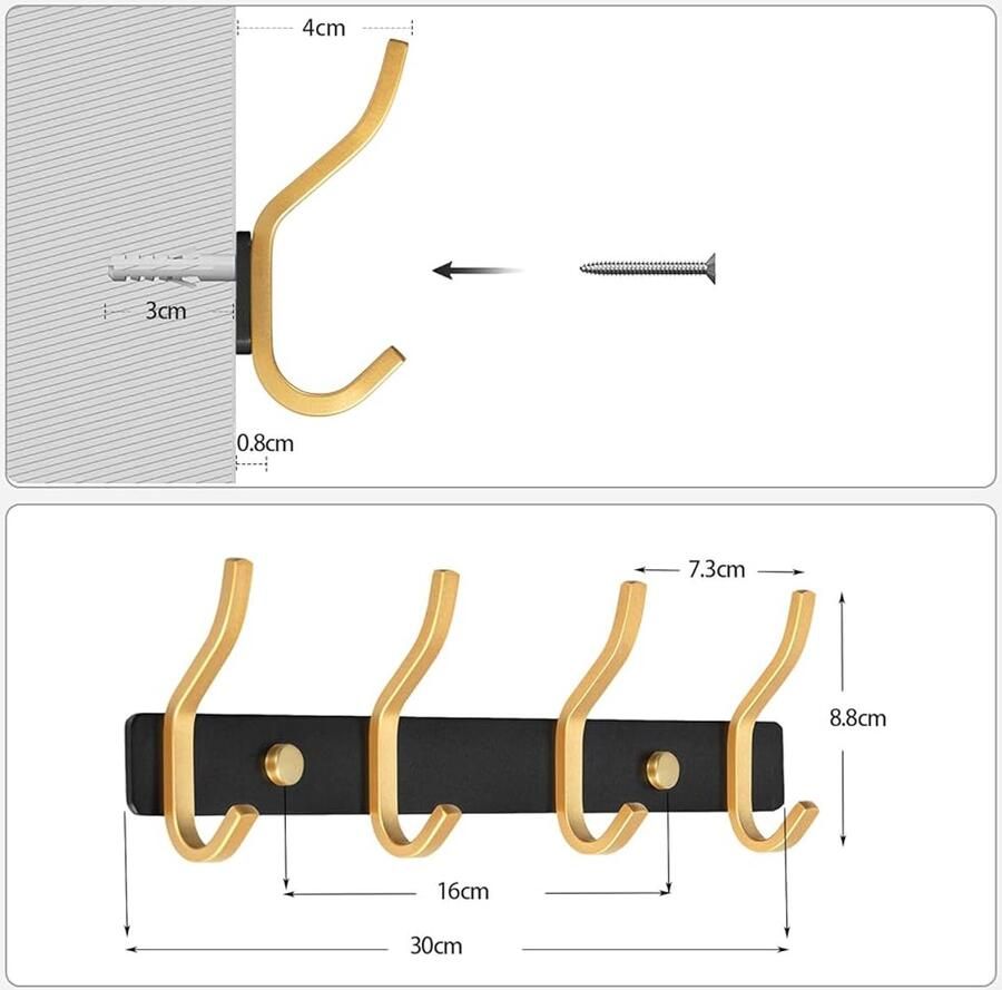 Minimalistische kapstok met dubbele haken ruimtebesparend roestvrij staal