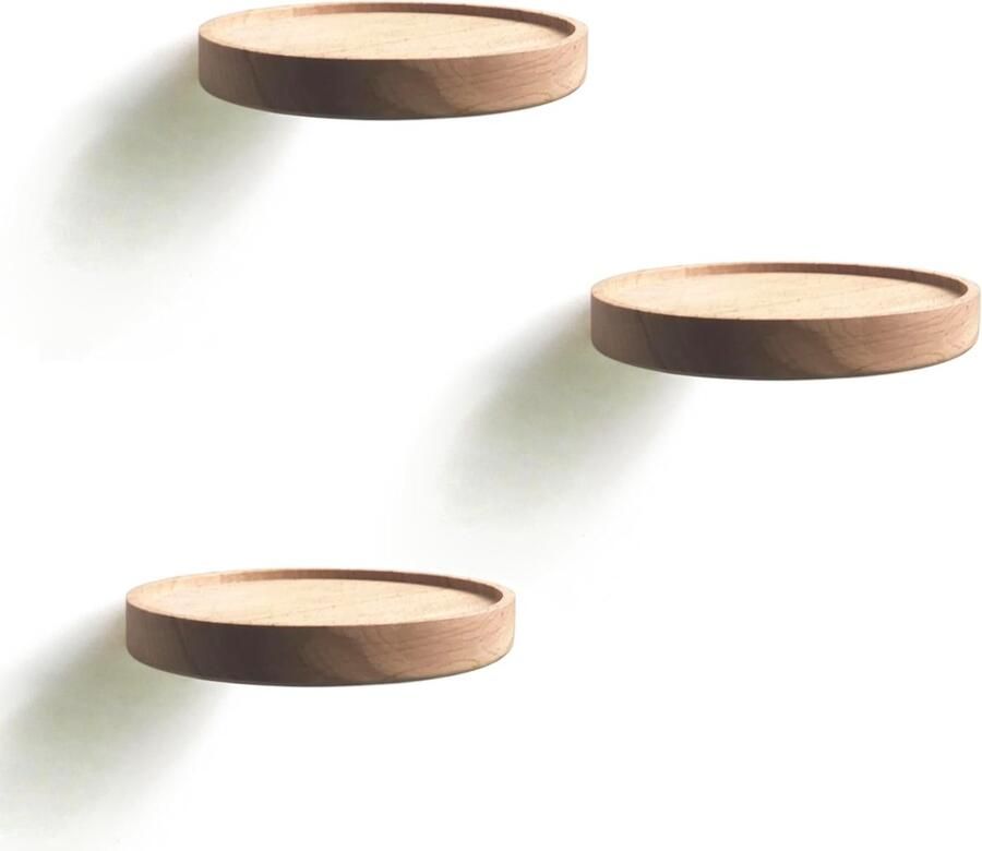 Minimalistische wandplank massief beukenhout set van 3
