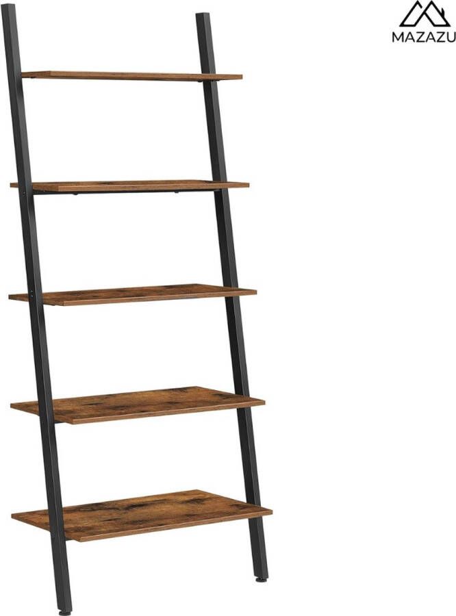 MIRA Home Boekenkast industrieel Ladderrek Bruin zwart Spaanplaat 64x34x186