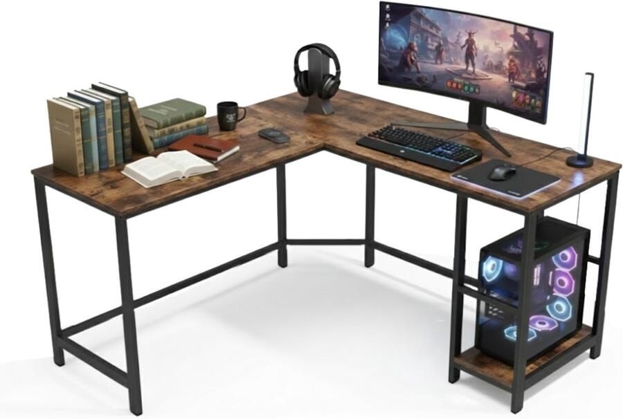 Medina Rocket MIRA Home Bureau Laptop tafel L-vormig Hout Metaal Bruin Zwart 138x138x75 - Foto 3