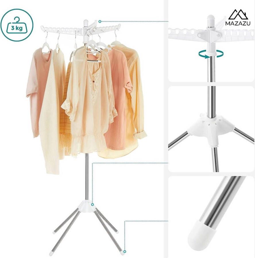MAZAZU MIRA Home Droogrek Wasrek Kledinghanger 3 Roterende Armen 151 5 cm