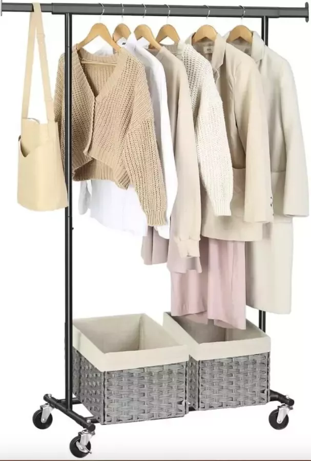 MIRA Home Kledingrek Zwart Verstelbaar Ruimtebesparend Modern Design (92-132) x 45 4 x 160 cm - Foto 2