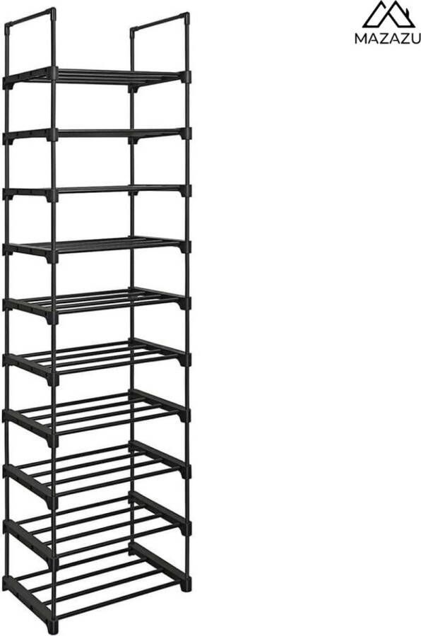 MIRA Home Schoenrek Stijlvolle Opbergoplossing Duurzaam en Functioneel Zwart Metaal Plastic Opbergvlakken ‎45x30x174cm