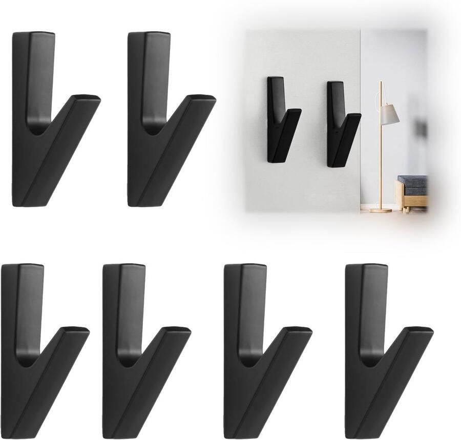 Mirrwin 6-pack kapstokhaken zwart kapstokhaken zwart mat akoestische panelen accessoires kapstokhaken akoestische panelen handdoekhaken voor boren wandhaken zwart voor keukens badkamers foyers en gangen