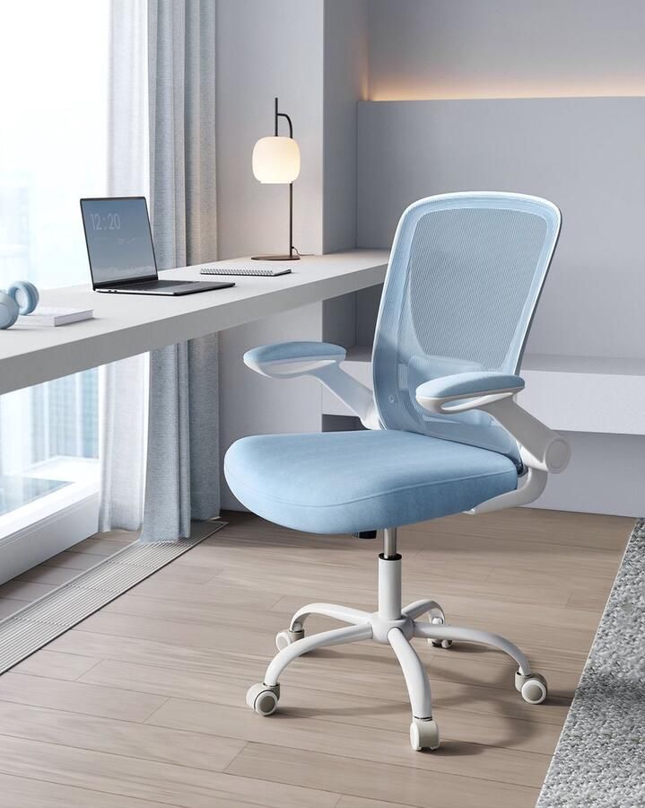 Rootz Living Rootz Mist Blue Ergonomische Bureaustoel Draaistoel Kunststof schuim Nylon Staal Verstelbare hoogte Lendensteun Ademend materiaal 64cm x 64cm x (99-107)cm
