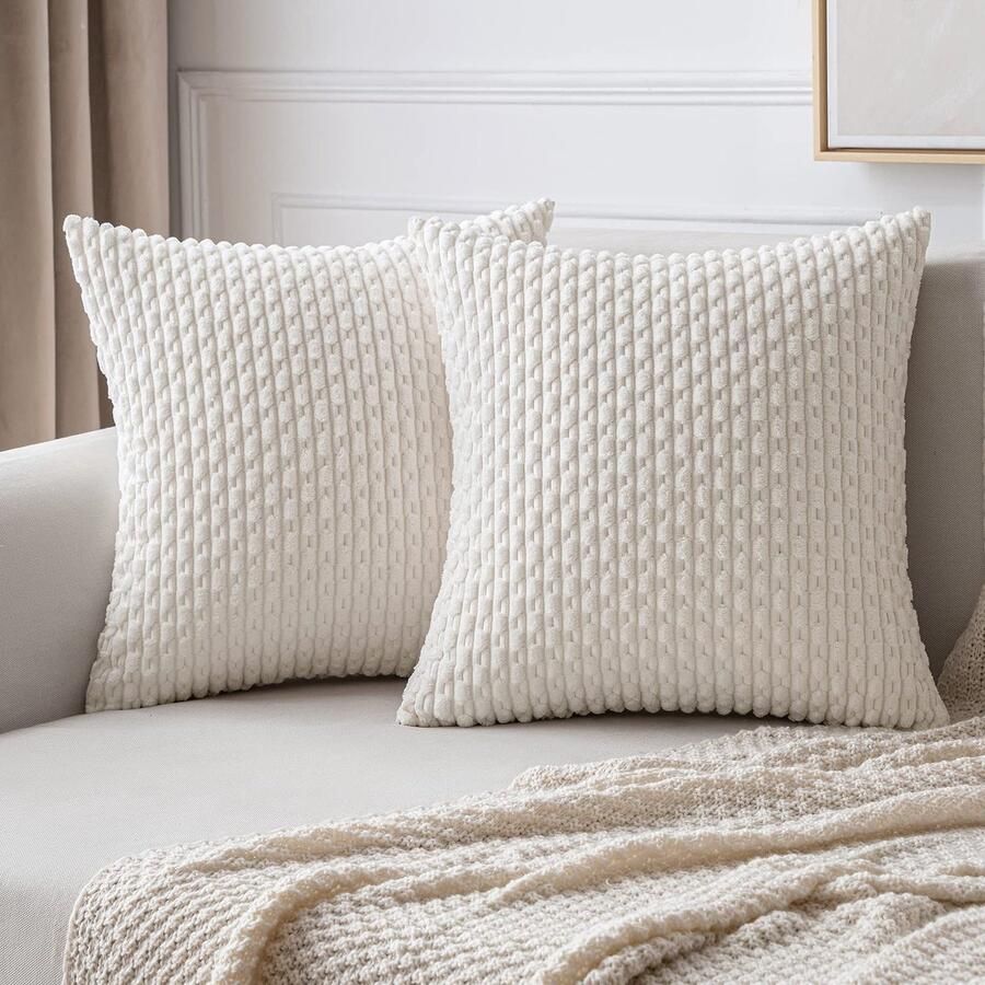 MIULEE Corduroy Kussenhoes Kussenslopen Decoratieve Kussenhoes Moderne Bankkussens Sierkussens Bankkussens Decoratieve Kussens Zacht voor Bank Woonkamer Slaapkamer Set van 2 45 x 45 cm Wit