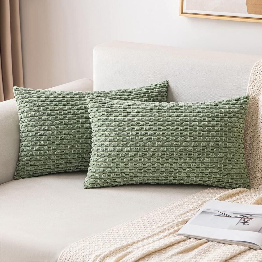 MIULEE Corduroy Kussenhoes Kussenslopen Decoratieve Kussenhoes Moderne Bankkussens Sierkussens Bankkussens Decoratieve Kussens Zacht voor Bank Woonkamer Slaapkamer Set van 2 40x60 cm Grasgroen