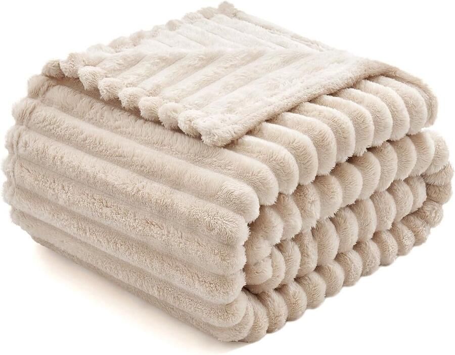 MIULEE Fleece deken flanel zachte warme comfortabele plaids voor bank corduroy pluizige deken bed kussen voor slaapkamer bank reizen kinderen slaapkamer accessoires 50 x 60 inch beige
