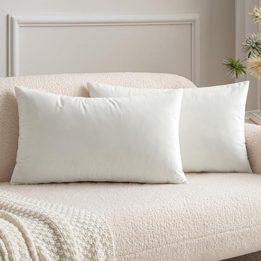 MIULEE Set van 2 fluwelen kerstkussenhoezen Decoratieve sierkussens Bankkussens Lendenkussens Kussenhoes met verborgen rits Bank Slaapkamer 12x20 inch 30x50 cm Zuiver wit