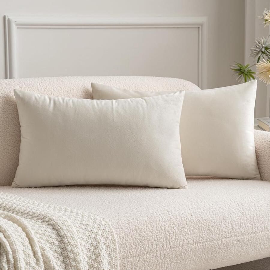 MIULEE Set van 2 fluwelen kerstkussenhoezen Decoratieve sierkussens Bankkussens Lendenkussens Kussenhoes met verborgen rits Bank Slaapkamer 12x20 inch 30x50 cm Crèmewit