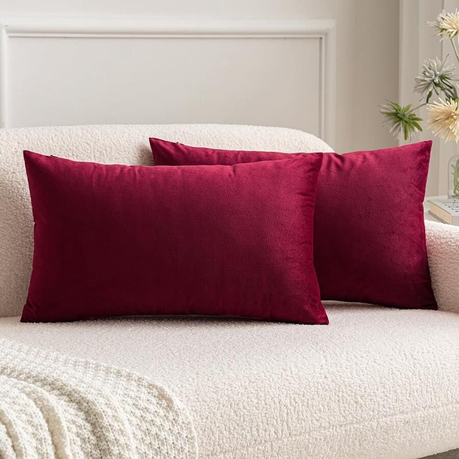 MIULEE Set van 2 fluwelen kerstkussenhoezen Decoratieve sierkussens Bankkussens Lendenkussens Kussenhoes met verborgen rits Bank Slaapkamer 12 x 20 inch 30 x 50 cm Wijnrood