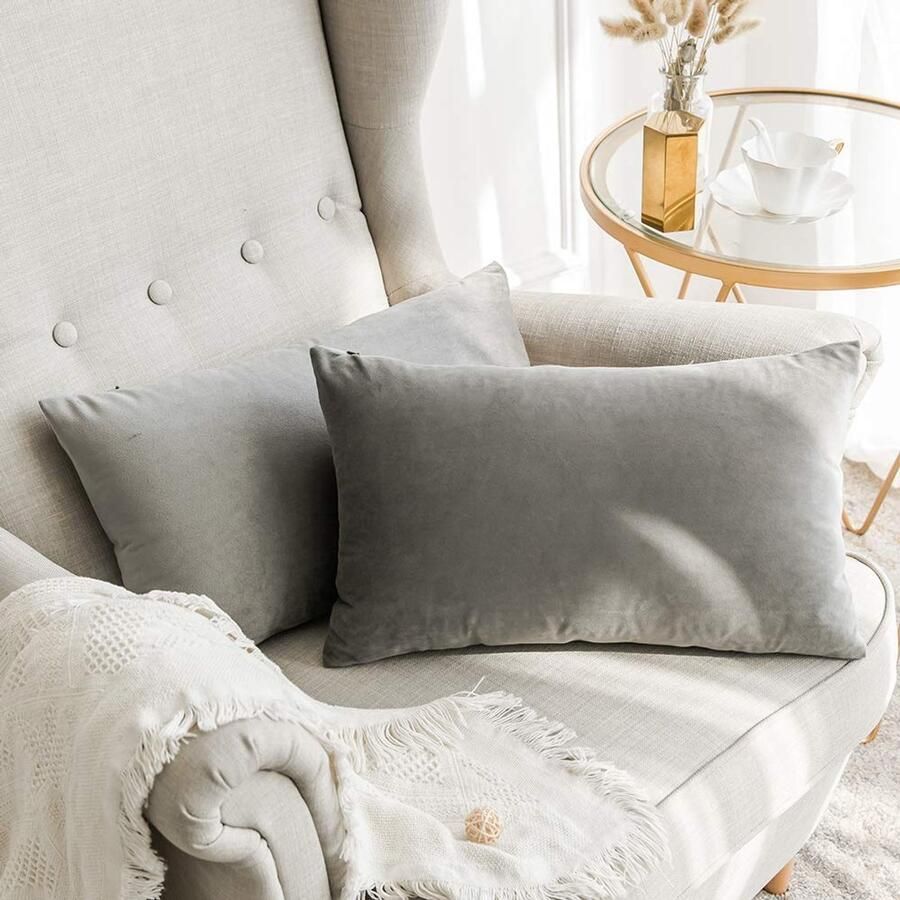 MIULEE Set van 2 fluwelen kussenhoezen Decoratieve sierkussens Bankkussens Lendenkussens Sierkussenhoes met verborgen rits Bank Slaapkamer 12 x 20 inch 30 x 50 cm Grijs