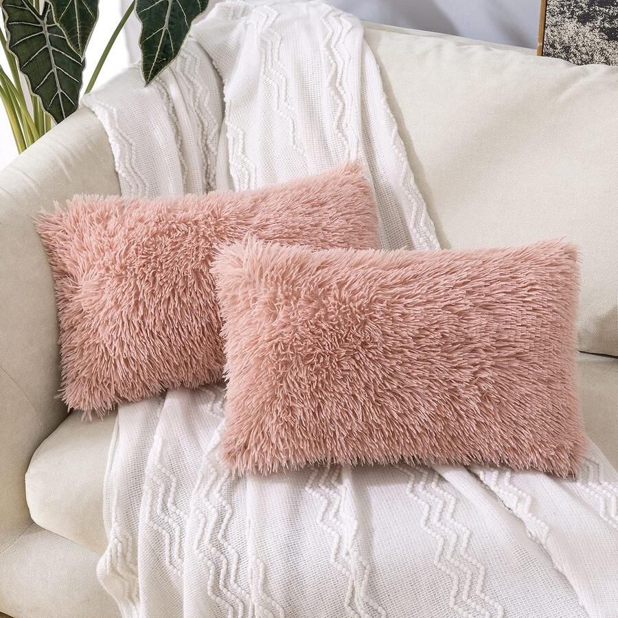 MIULEE Set van 2 kussenhoezen Kunstbont Bankkussen Decoratieve sierkussens Knuffelkussen Pluche kussen Knuffelig bankkussen Superzacht kussen Fluffy kussenhoes voor bank 40x60 cm Leer Poeder
