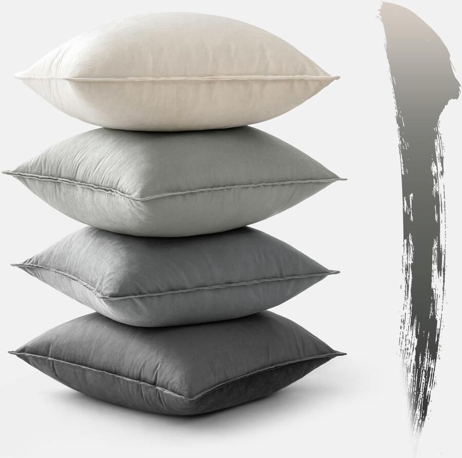 MIULEE Set van 4 fluwelen kussenhoezen 40x40 cm Grijze serie Decoratieve kussenhoes Bankkussen Sierkussen Kussenslopen met omwikkelde rand Decoratieve kussensloop voor bank Woonkamer Slaapkamer