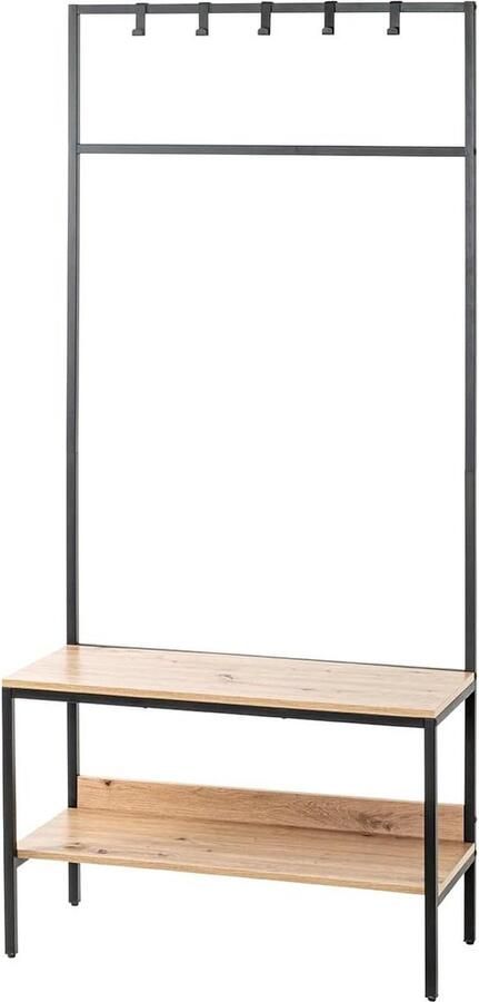 Möbel Coat Rack MDF Oak Black W 80 x D 35 x H 180 cm Haku Coat rack halmeubel met kapstok