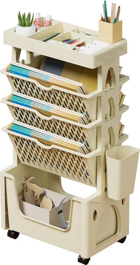 Mobiel boekenkast op wieltjes beweegbare boekenkast met 5 etages boekenkast met afneembare trolley van kunststof smalle rolwagen voor woonkamer slaapkamer en keuken