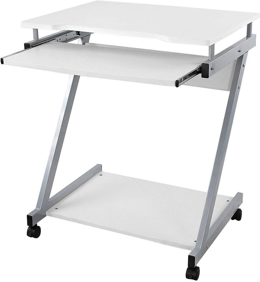 Mobiel Bureau Computerbureau Verrijdbaar werkstation Compact ontwerp 60 cm x 73 cm x 48 cm Uitschuifbaar toetsenbord Wit