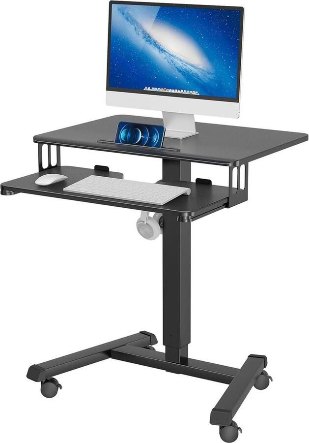 Mobiel Bureau met 4 Wielen Hoogte verstelbaar Ergonomische statafel 1 stuk Zwart Hout