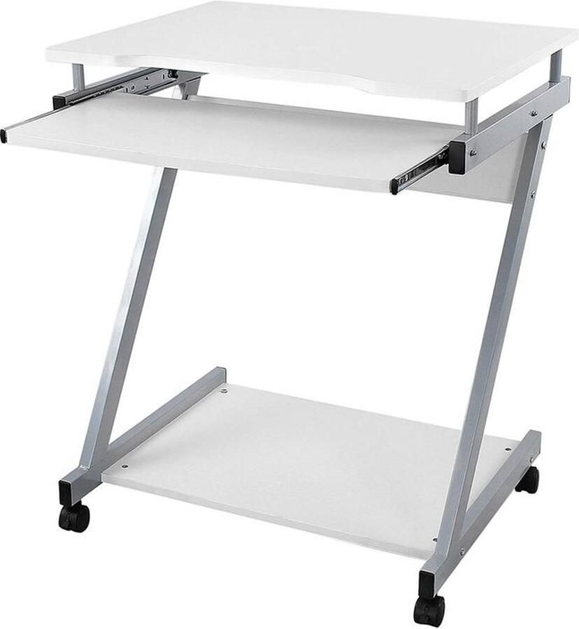 Mobiel Bureau Oprolbaar computerbureau Uittrekbaar toetsenbord Z-vorm Hoekbureau Bureau Schrijfbureau Studiebureau Gamebureau Wit 60 x 73 x 48 cm (B x H x D)