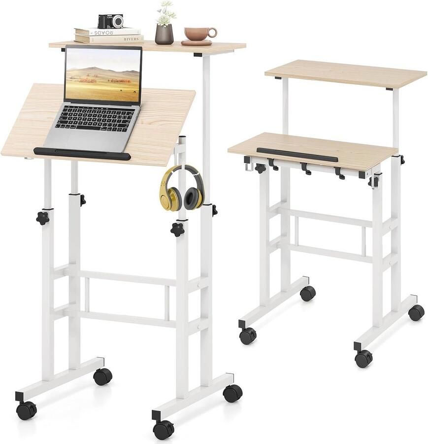 Mobiel in hoogte verstelbaar bureau met wielen en planken Perfect voor kantoor en thuis
